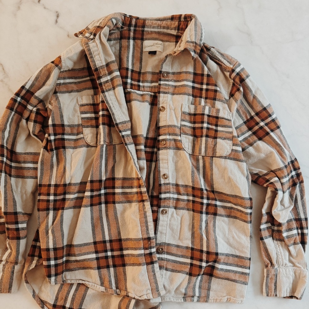 Plaid Button-Up Shirt in Brown and Cream